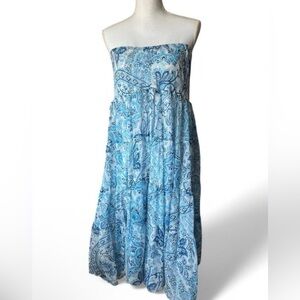Lauren Ralph Lauren Vintage 90s Silk Strapless Blue Paisley Dress